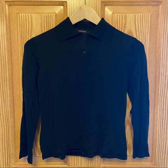 Express Black Collared Button Down Rayon Shirt - Picture 1 of 5